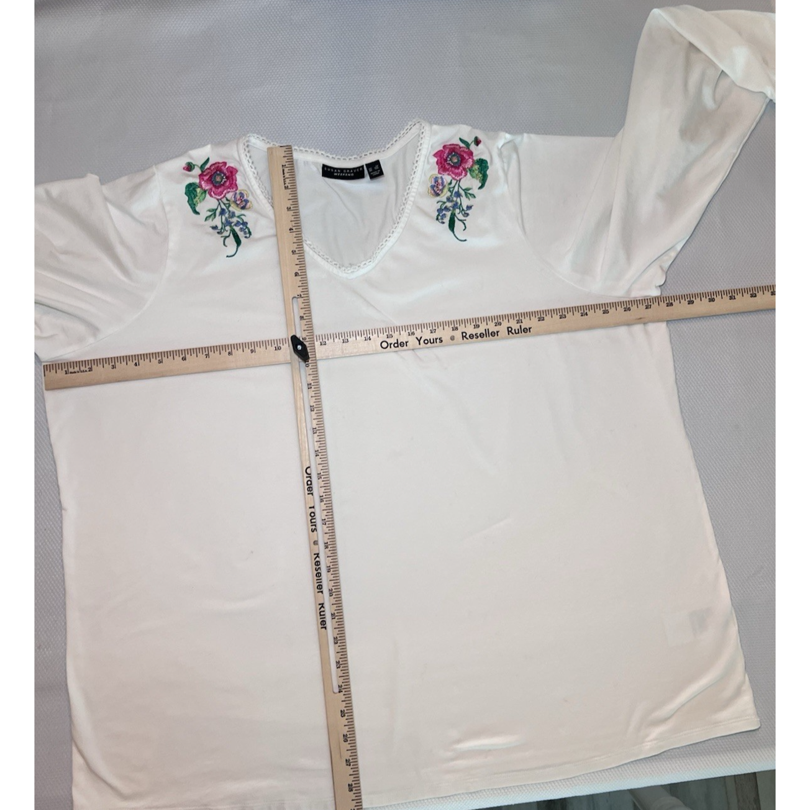 Susan Graver (3x) Tunic-Floral-Peasant-Layered-Boho Chic-Festival-White L/S Euc — image 8 of 8